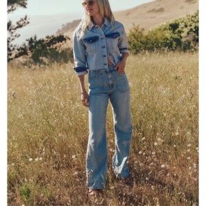 Marine Layer Light Blue High-Rise Wide-Leg Jeans w/ Raw Hem